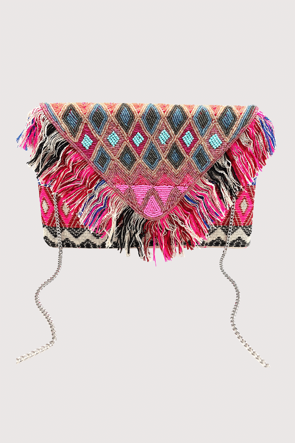 Multi Colored Fringe Beaded Clutch