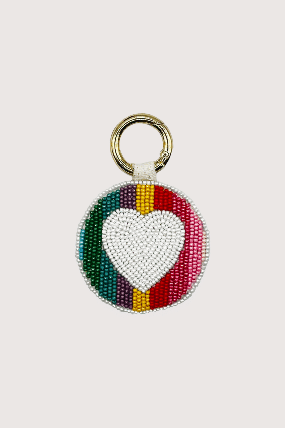 White Heart & Rainbow Beaded Keychain