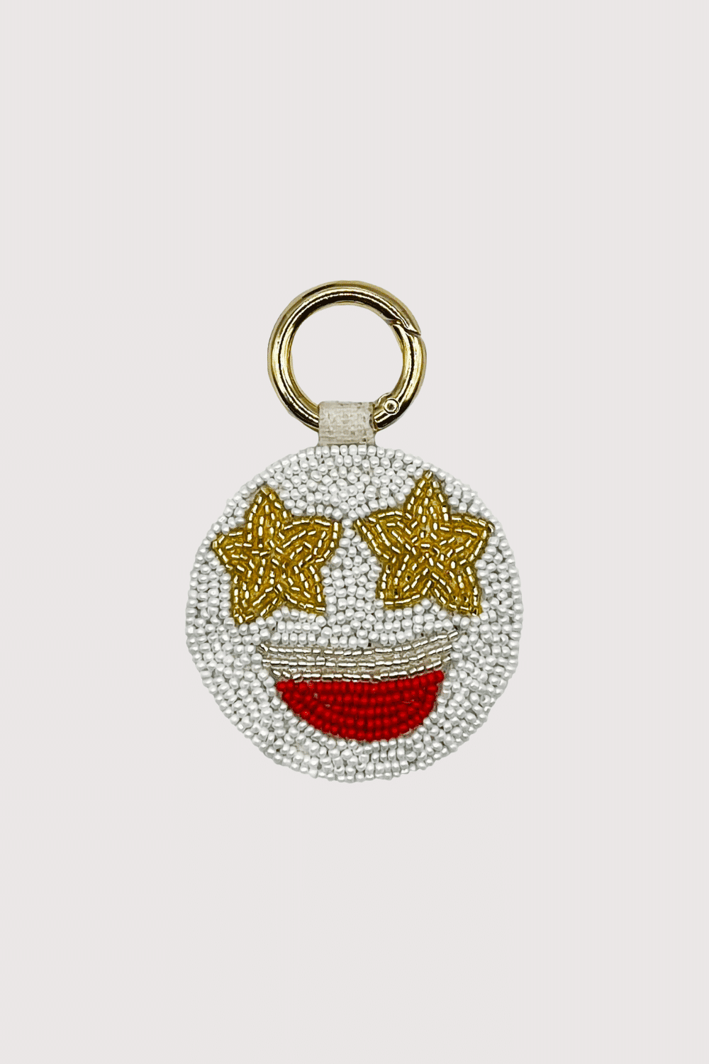 Gold Star Eyes Emoji Beaded Keychain