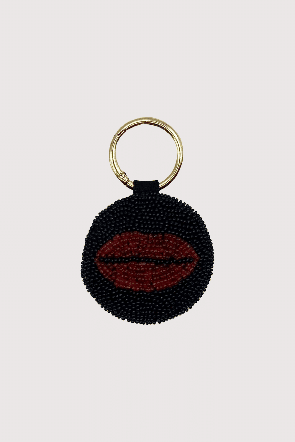 Red Lips Black Beaded Keychain