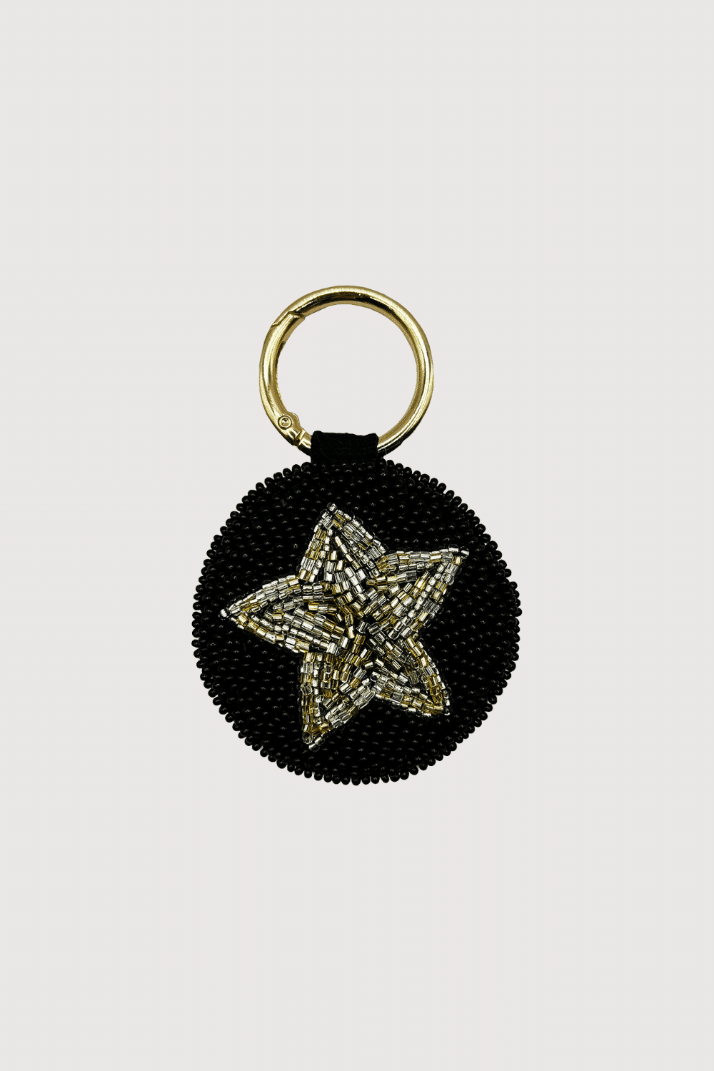 Gold Star Black Beaded Keychain