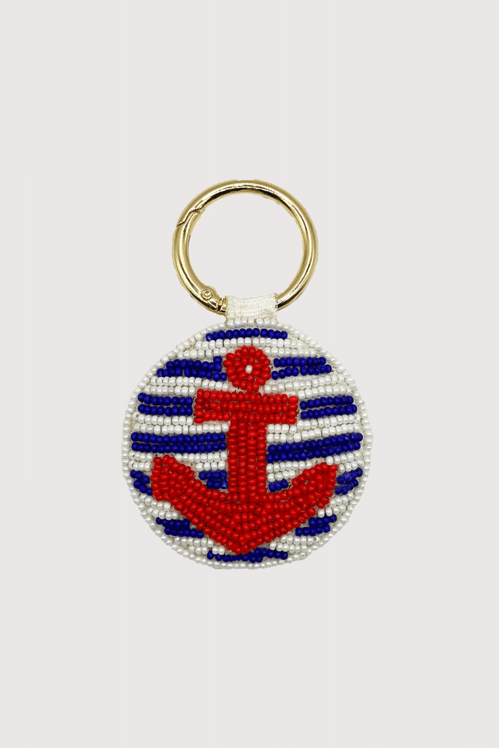 Red Anchor Navy Stripes Beaded Keychain