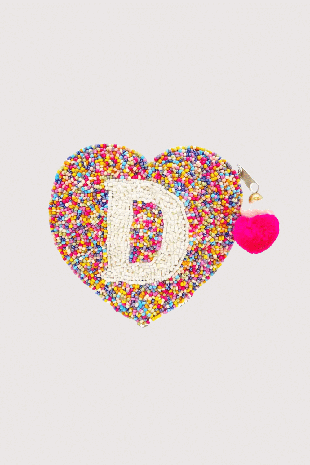"D" Multi Heart Initial Beaded Pouch