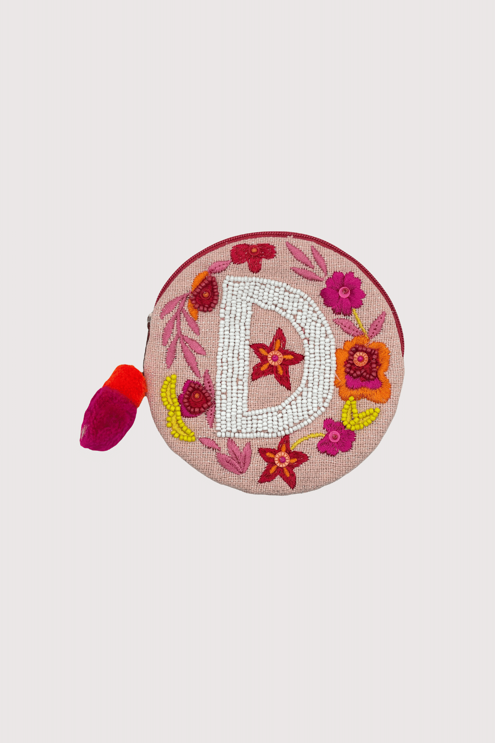 "D" Pink Beaded Coin Pouch