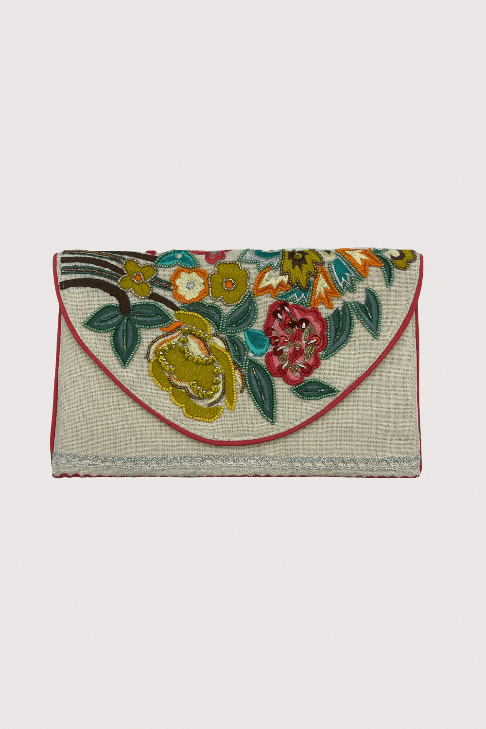 Embroidered Floral Beaded Clutch