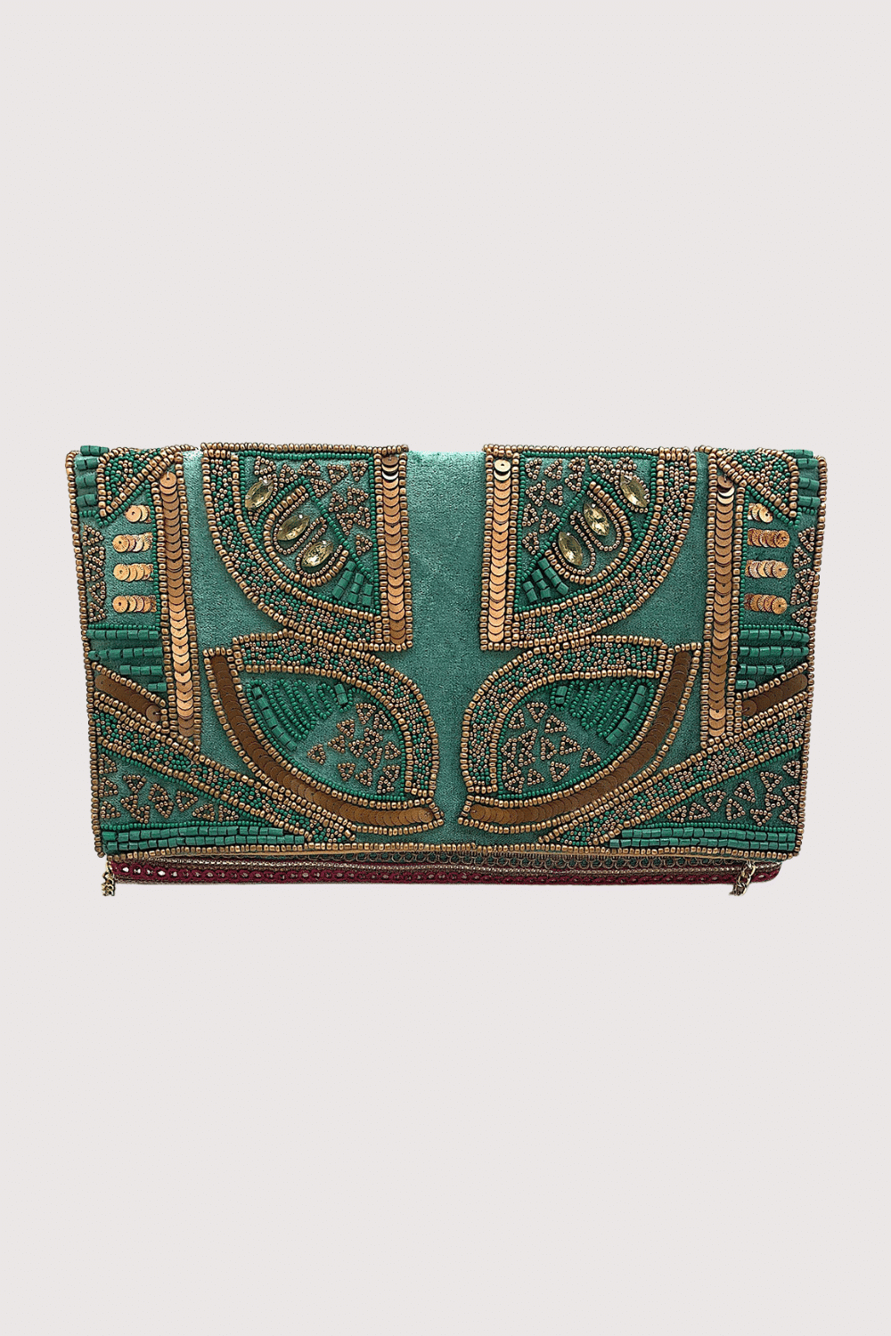 Green Velvet Embroidered Clutch