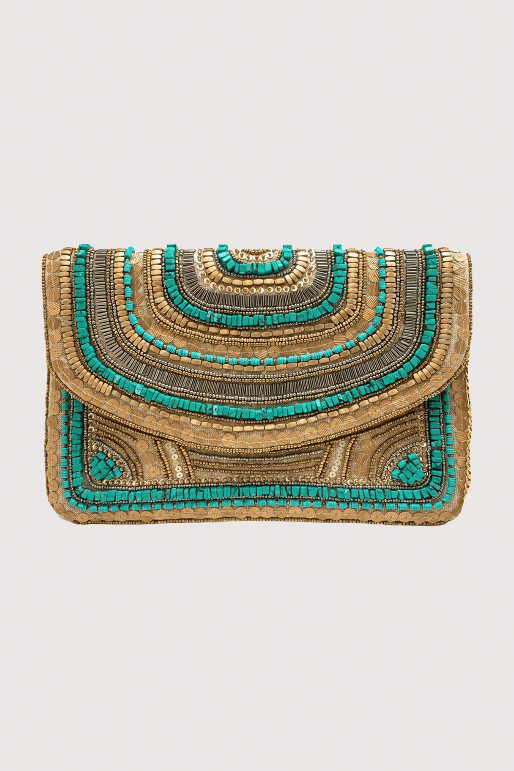 Gold & Turquoise Beaded Clutch