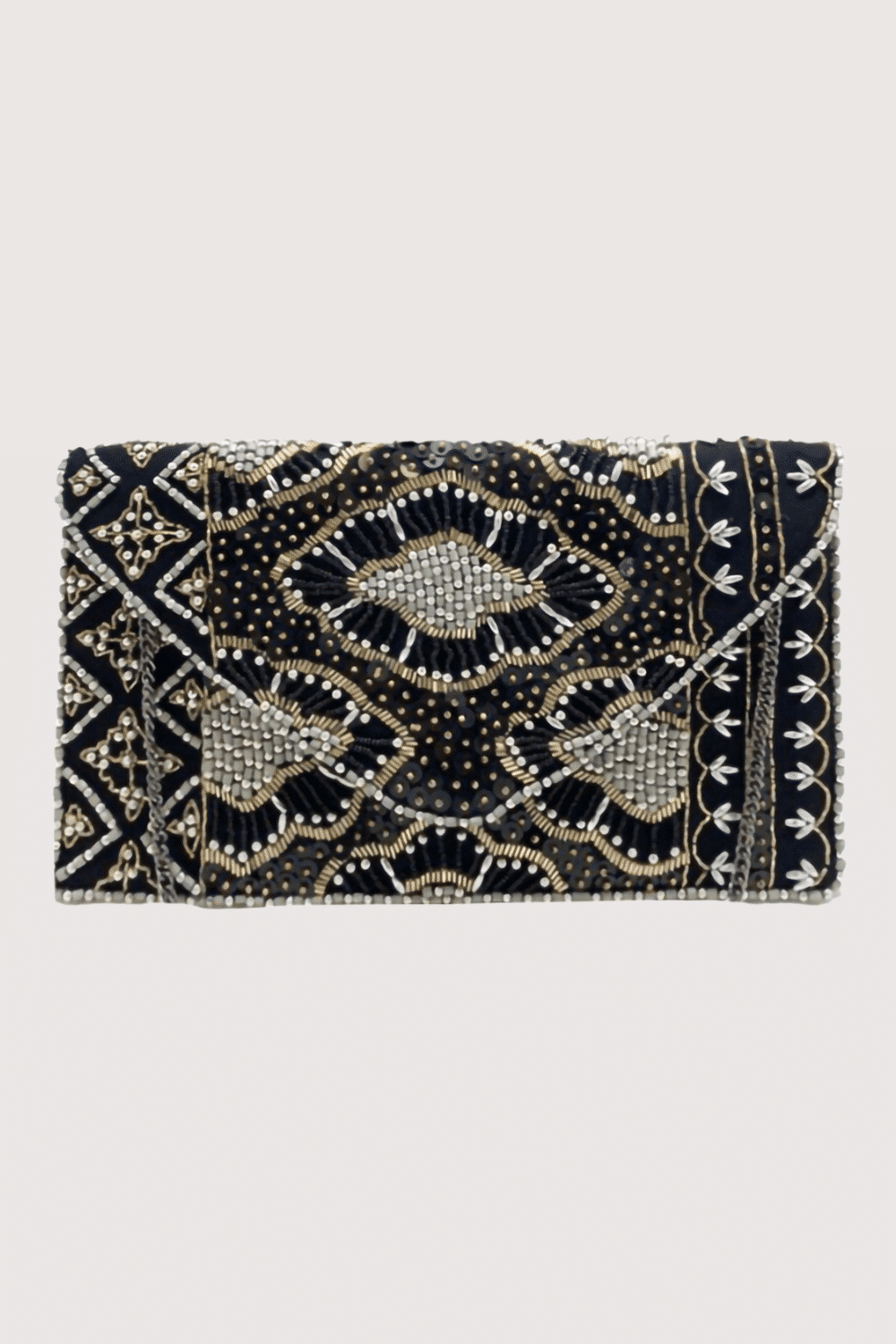 Light Blue Gold Sequin Beaded Clutch