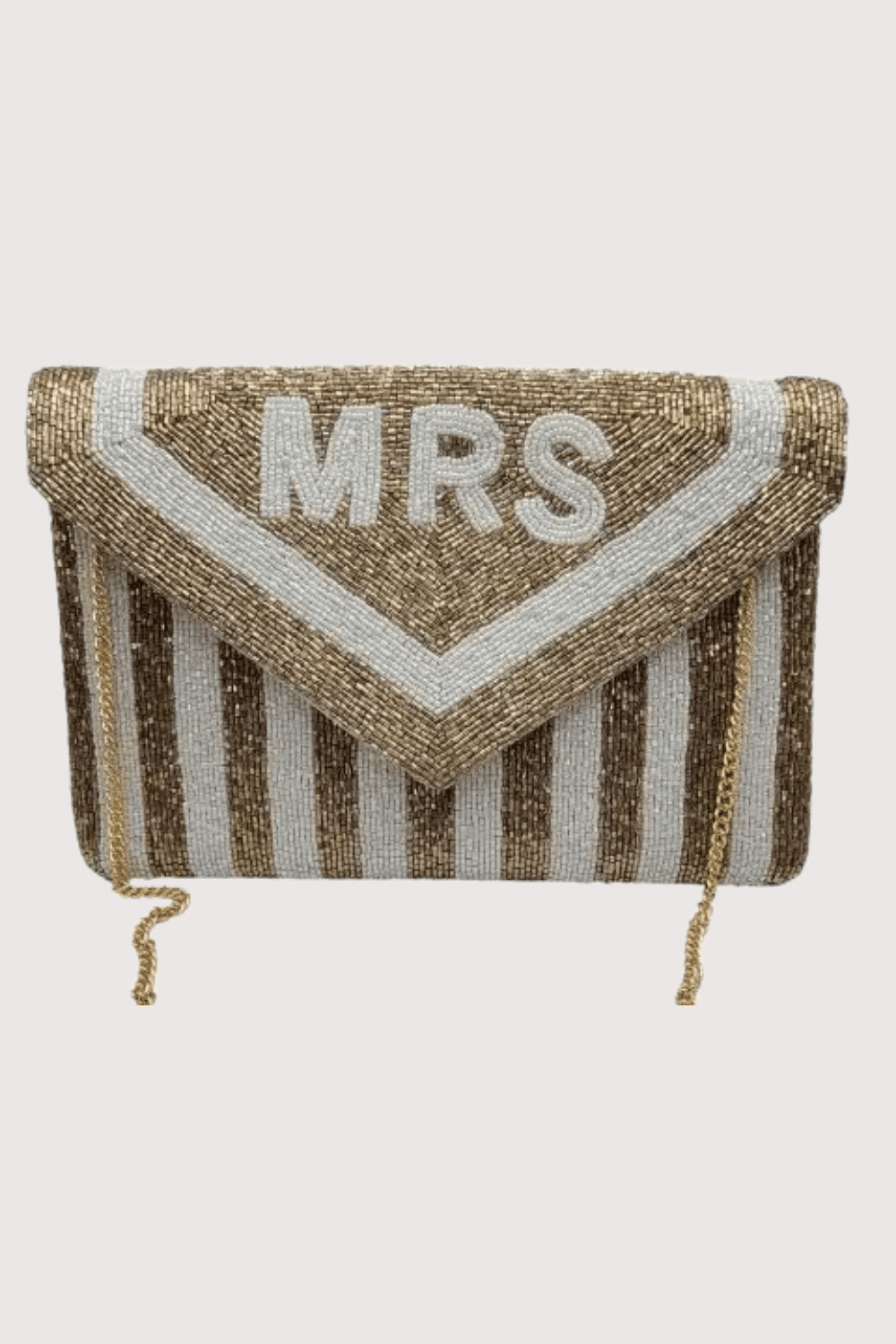 Gold Striped Mrs Beaded Clutch