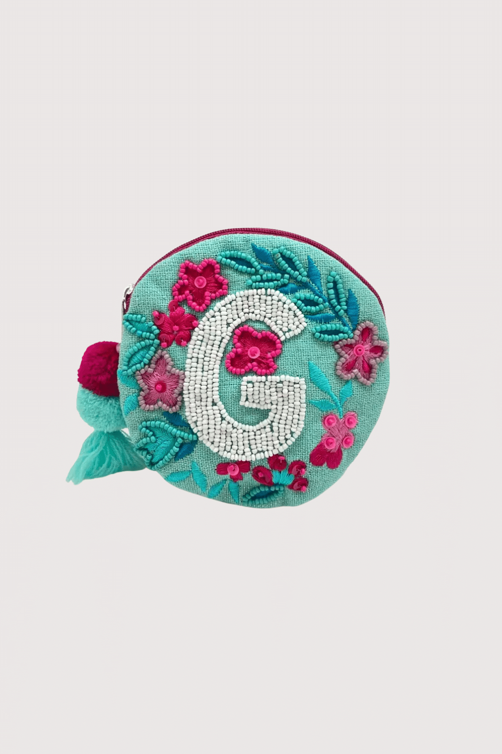 "G" Aqua Beaded Pouch