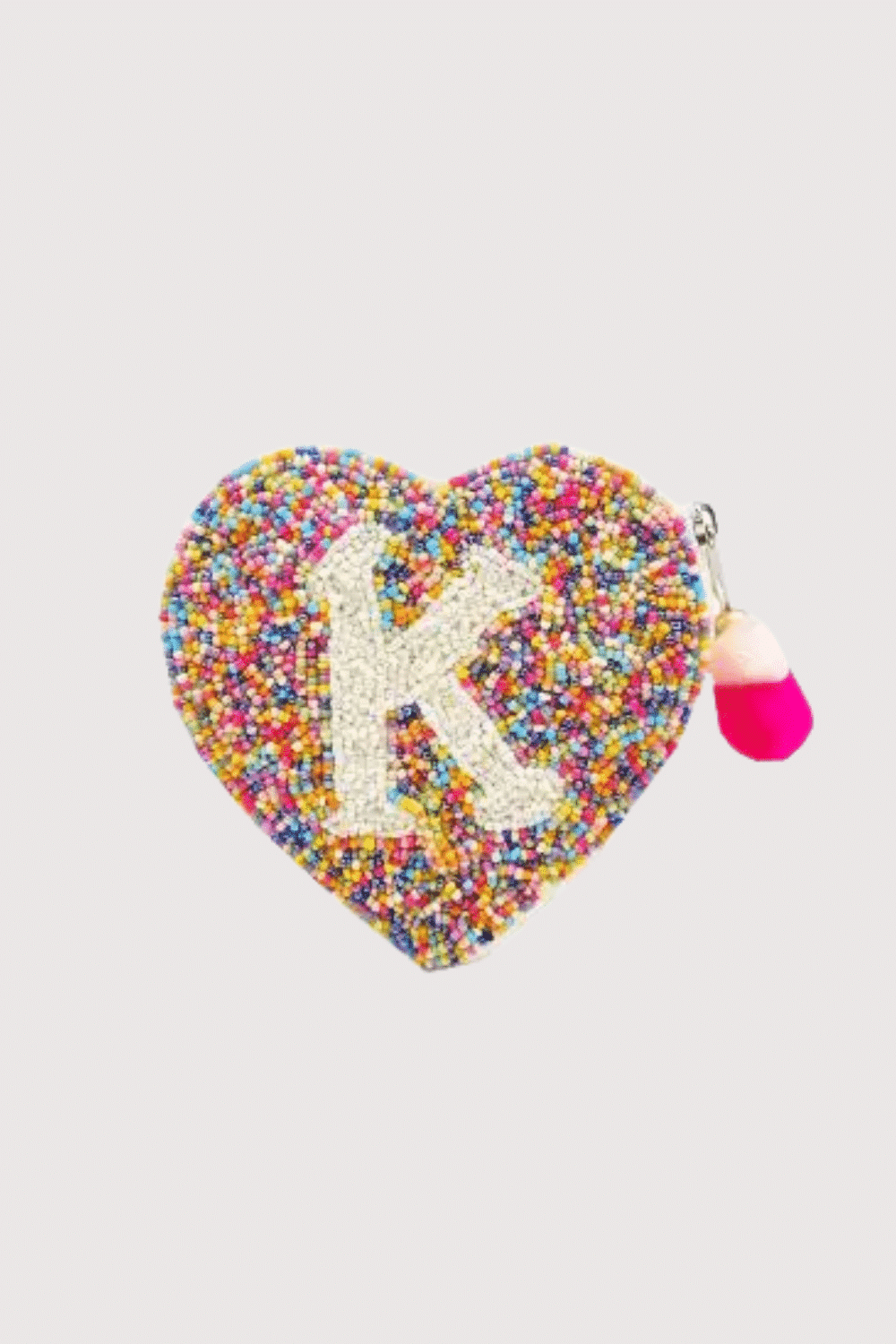 "K" Multi Heart Initial Beaded Pouch
