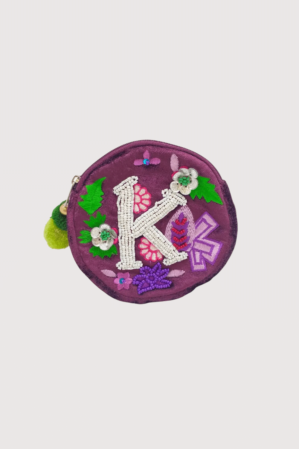 "K" Purple Velvte Beaded Pouch