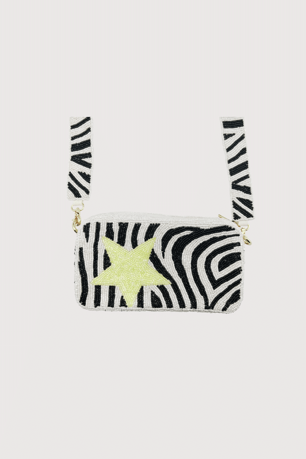 Zebra W/ Lime Star Beaded Camera Bag
