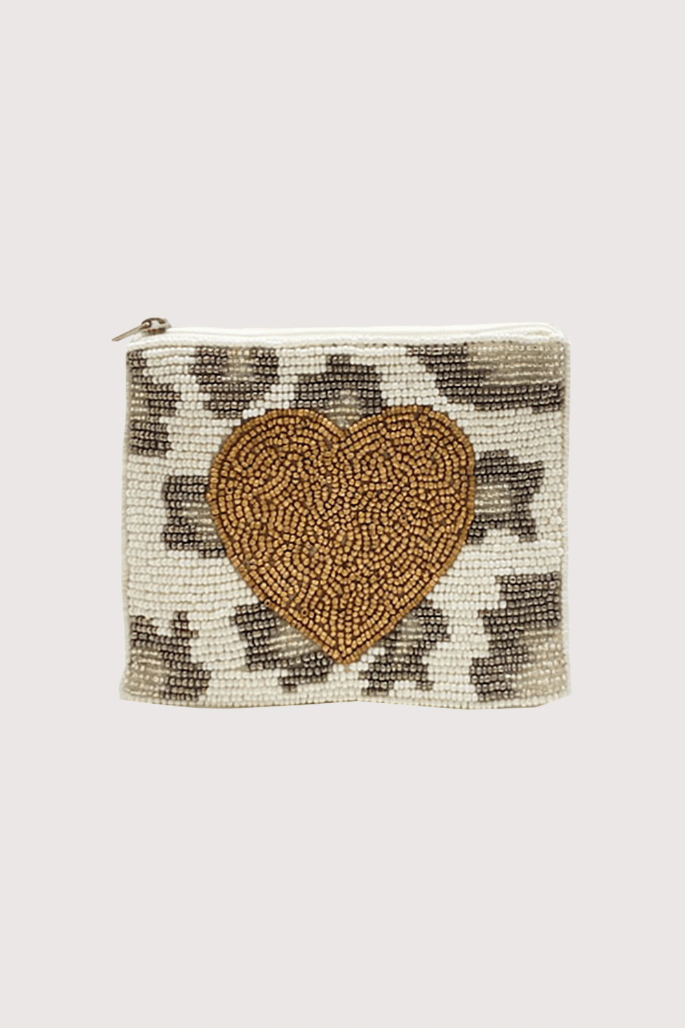 Gold Heart Animal Print Beaded Coin Pouch