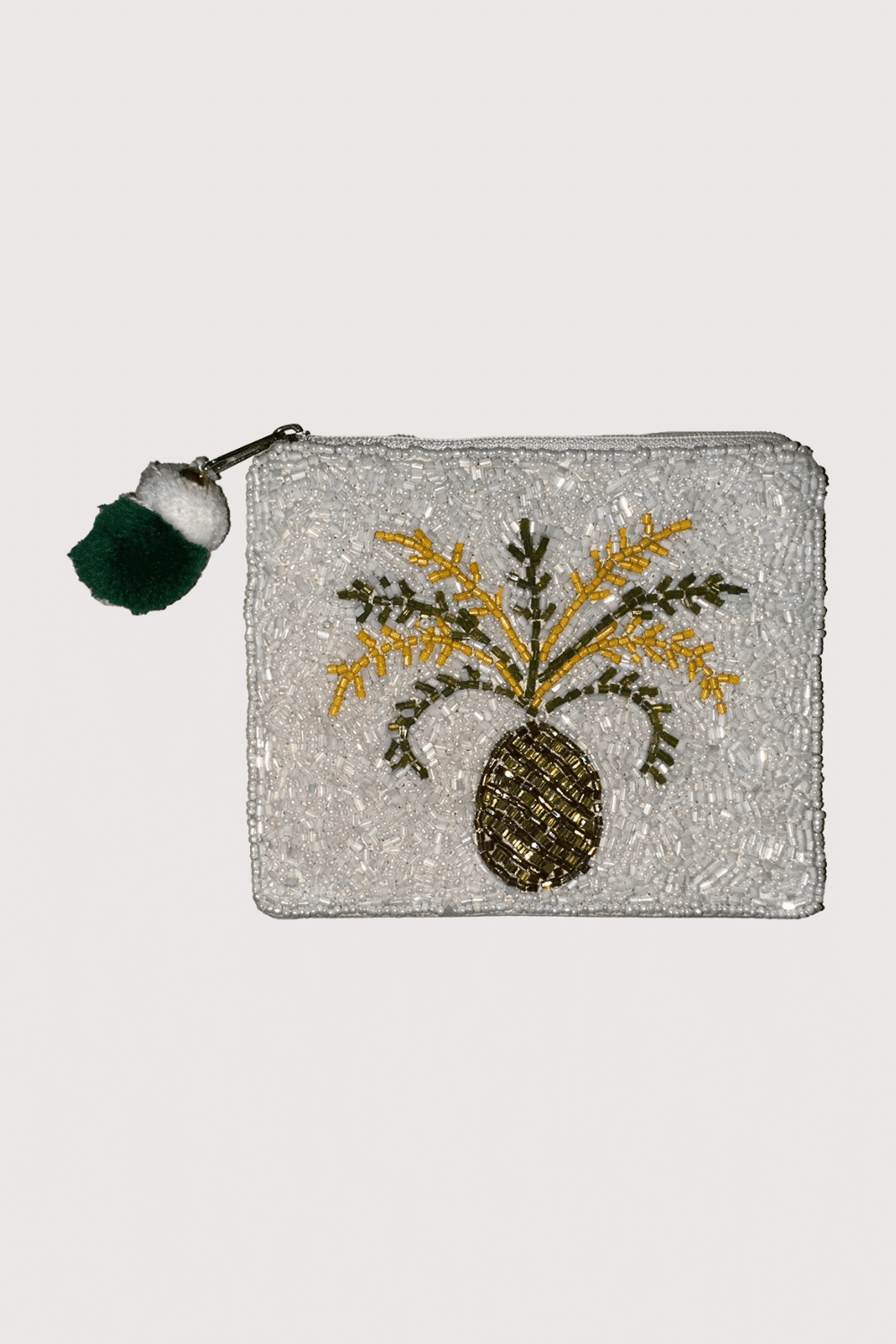 Gold Pineapple Pouch With Green And Yellow Accents