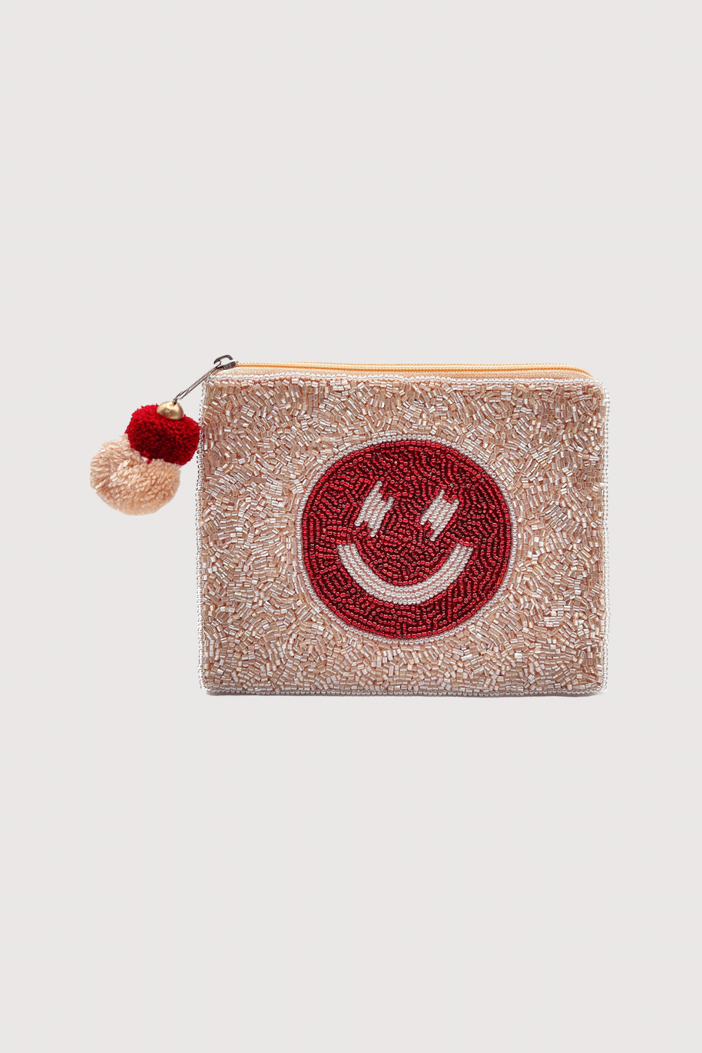Red Smiley Peach Beaded Pouch