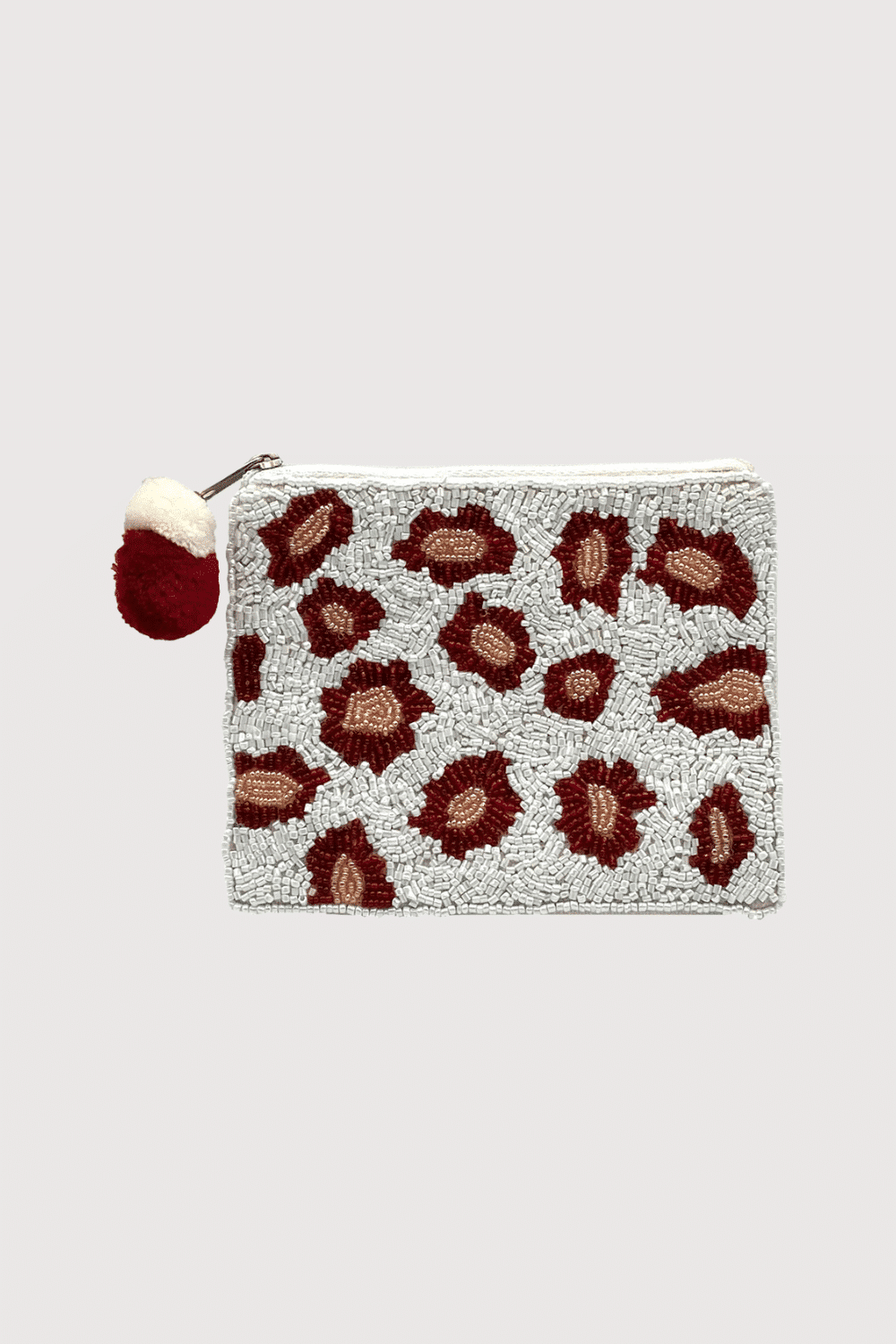 Red Leopard Print Beaded Pouch