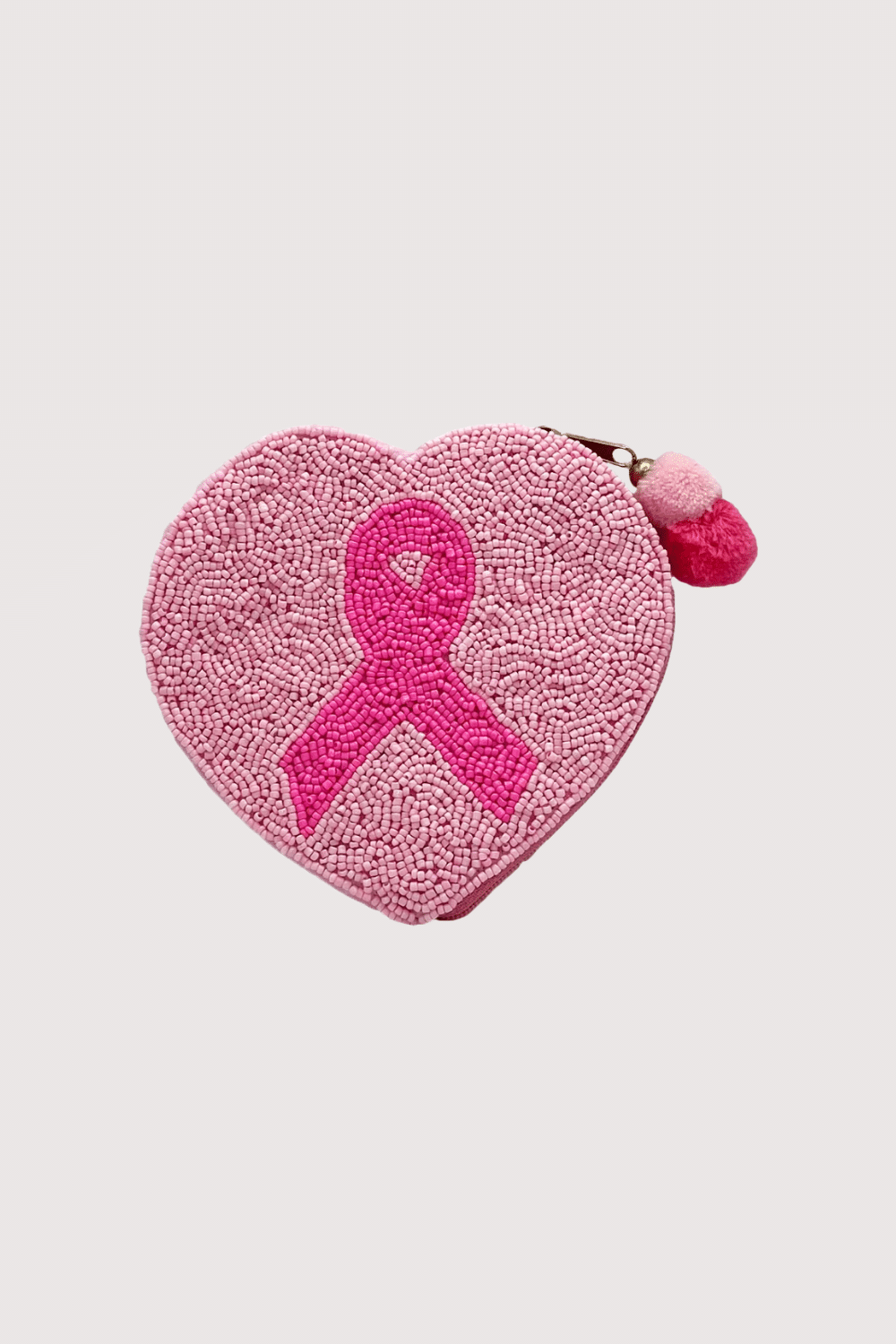 Heart Cancer Ribbon Beaded Pouch
