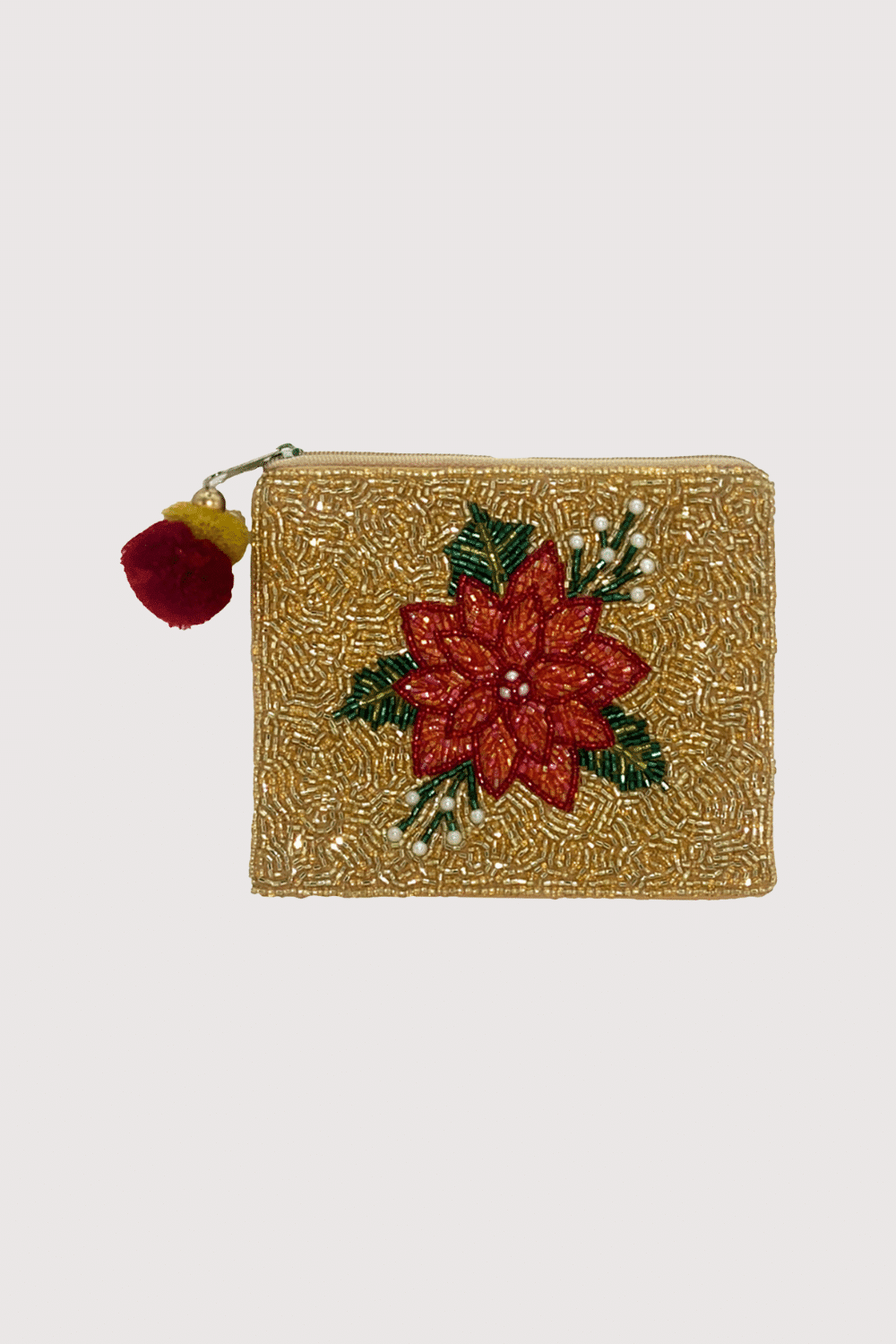 Poinsettia Beaded Pouch