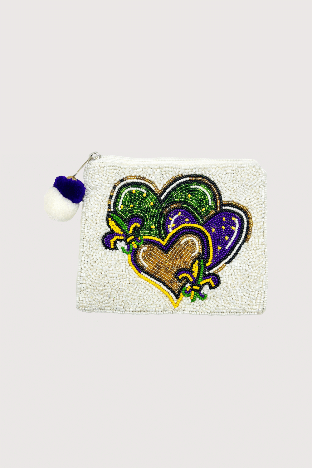 Jester Mardi Gras Heart Beaded Pouch