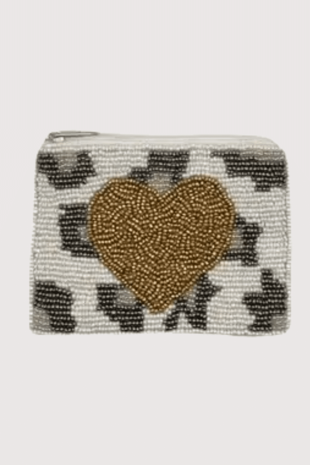 Gold Heart With Animal Print Beaded Mini Pouch
