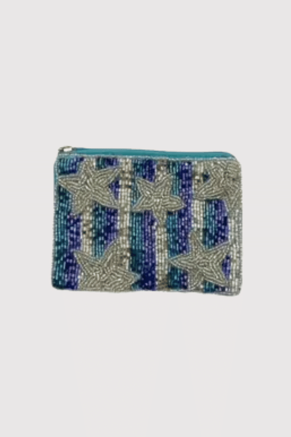 Blue Striped/Silver Stars Beaded Mini Pouch