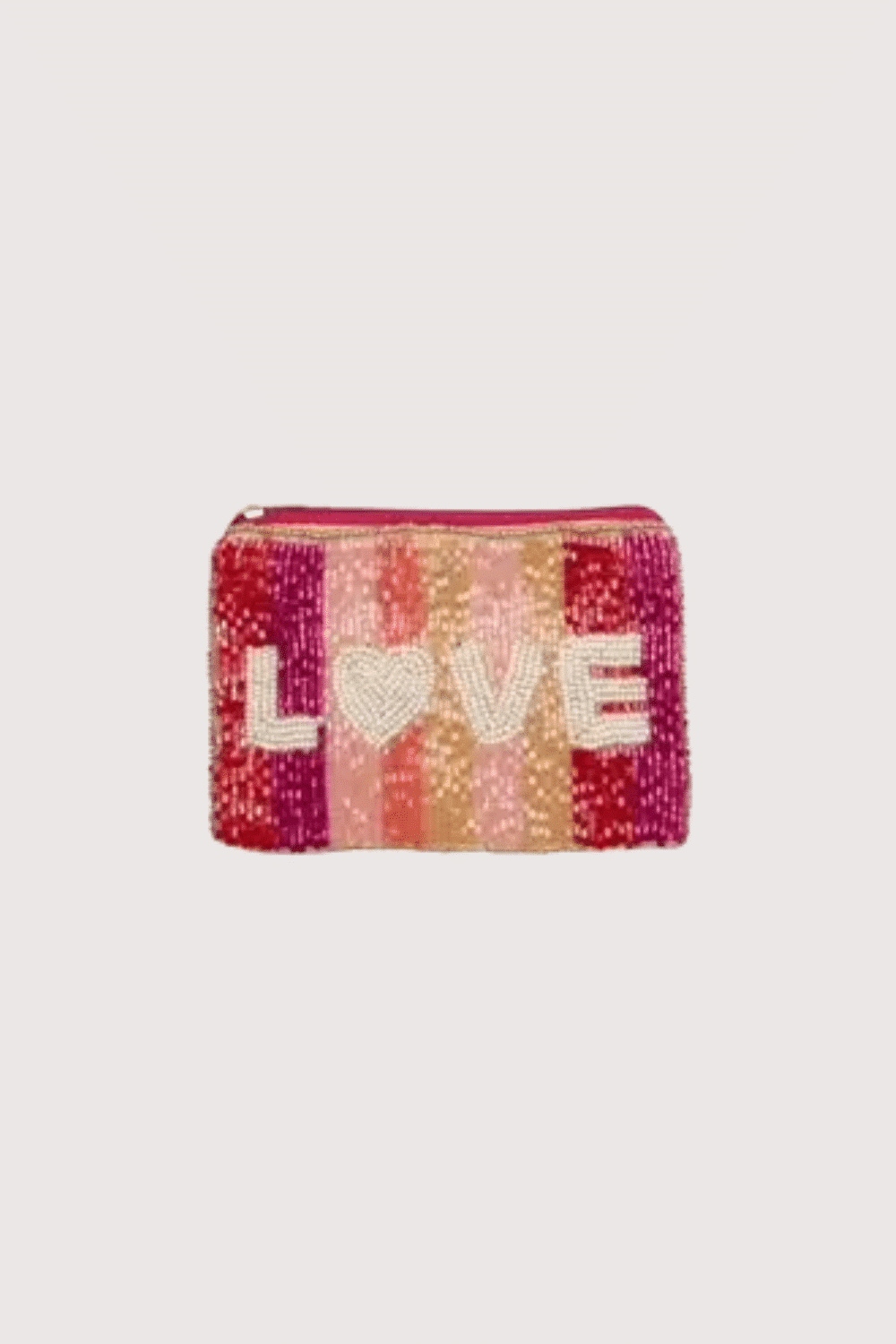 Pink Striped Love Beaded Mini Pouch