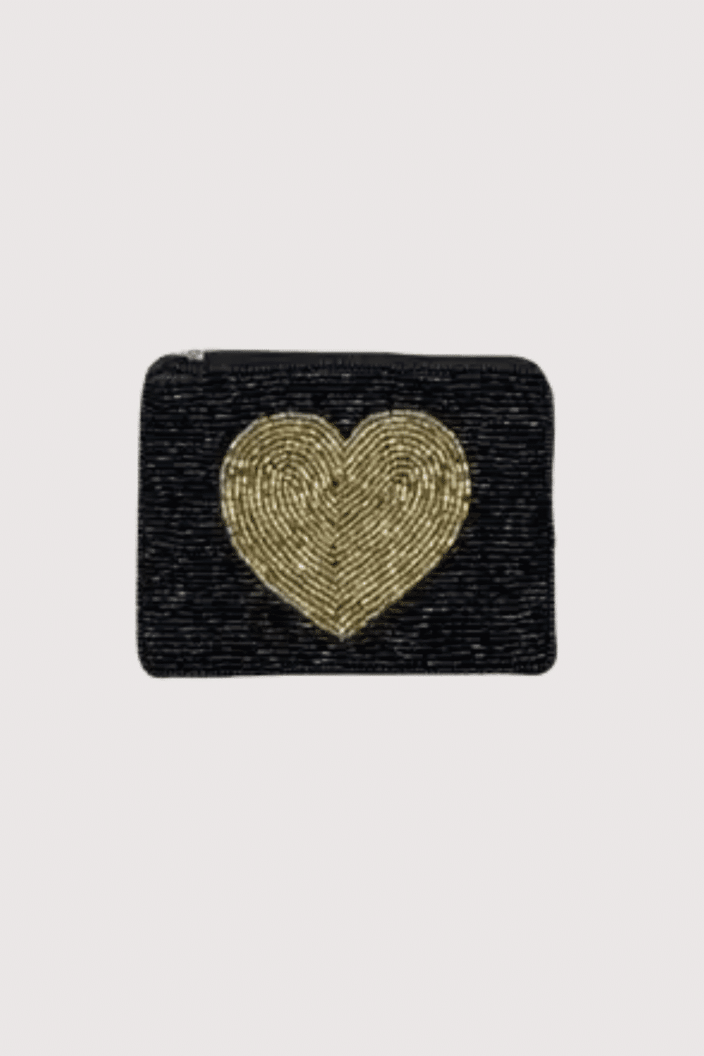 Gold Heart Black Beaded Mini Pouch