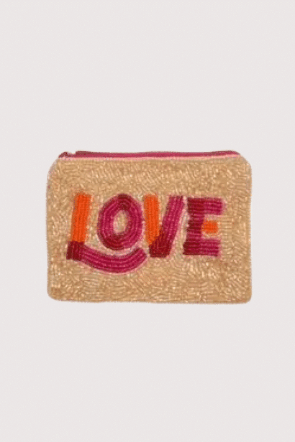 Pink/Oragne Love Beaded Mini Pouch