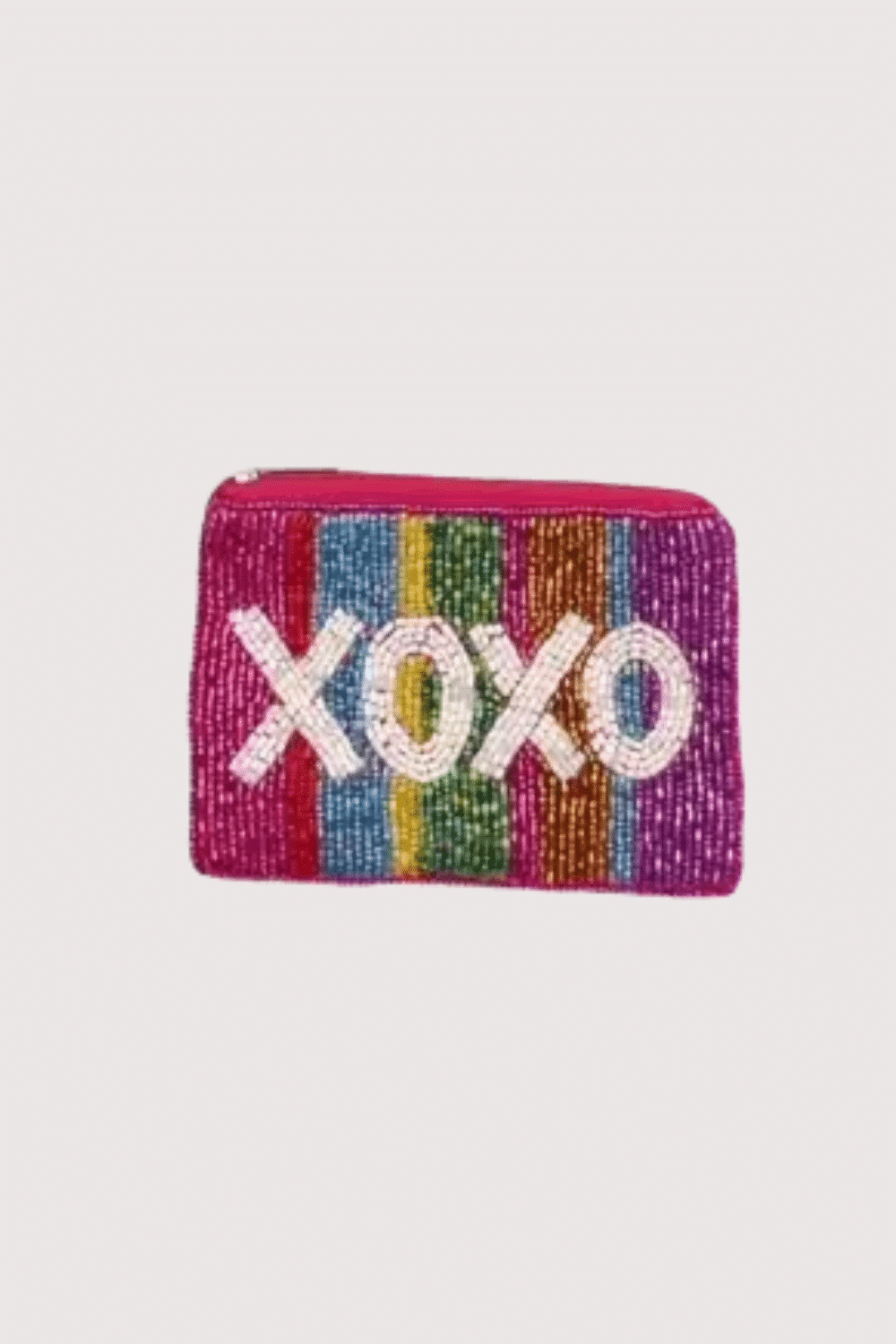 Multi Striped Xoxo Beaded Mini Pouch