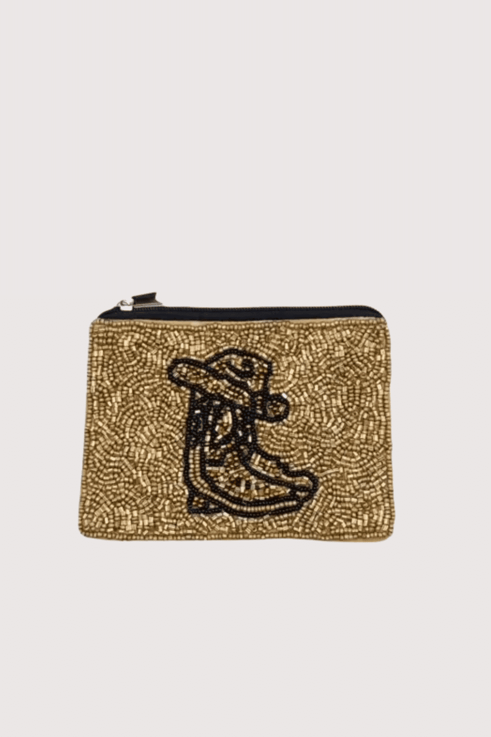 Black & Gold Cowboy Boots Beaded Mini Coin Pouch