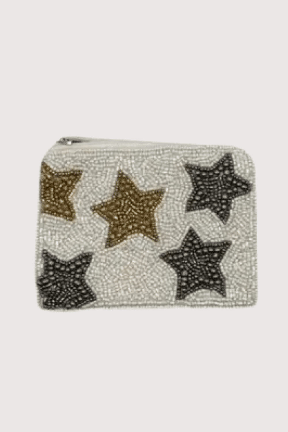 White Gold/Silver Stars Beaded Mini Pouch