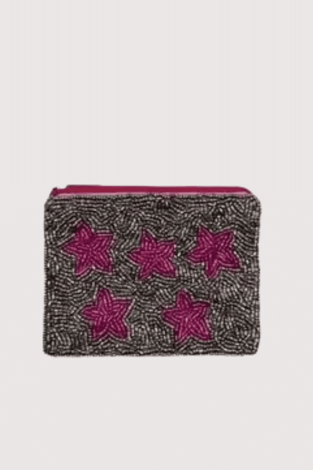 Fuchsia Stars/Hematite Beaded Mini Pouch