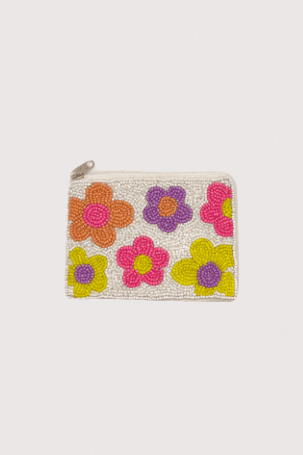 White Floral Beaded Mini Pouch