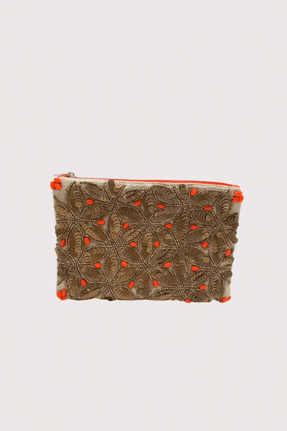 Pouch With Gold And Orange Sequins And Beads