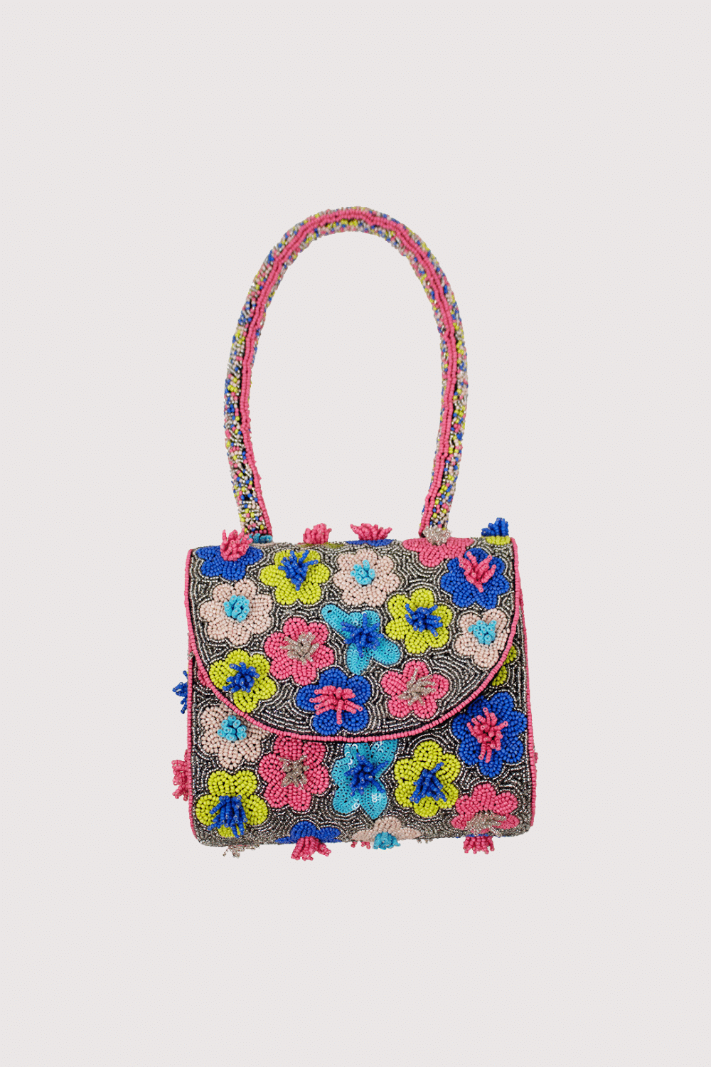 Fully Beaded Shoulder Bag 3D Flower Handbag