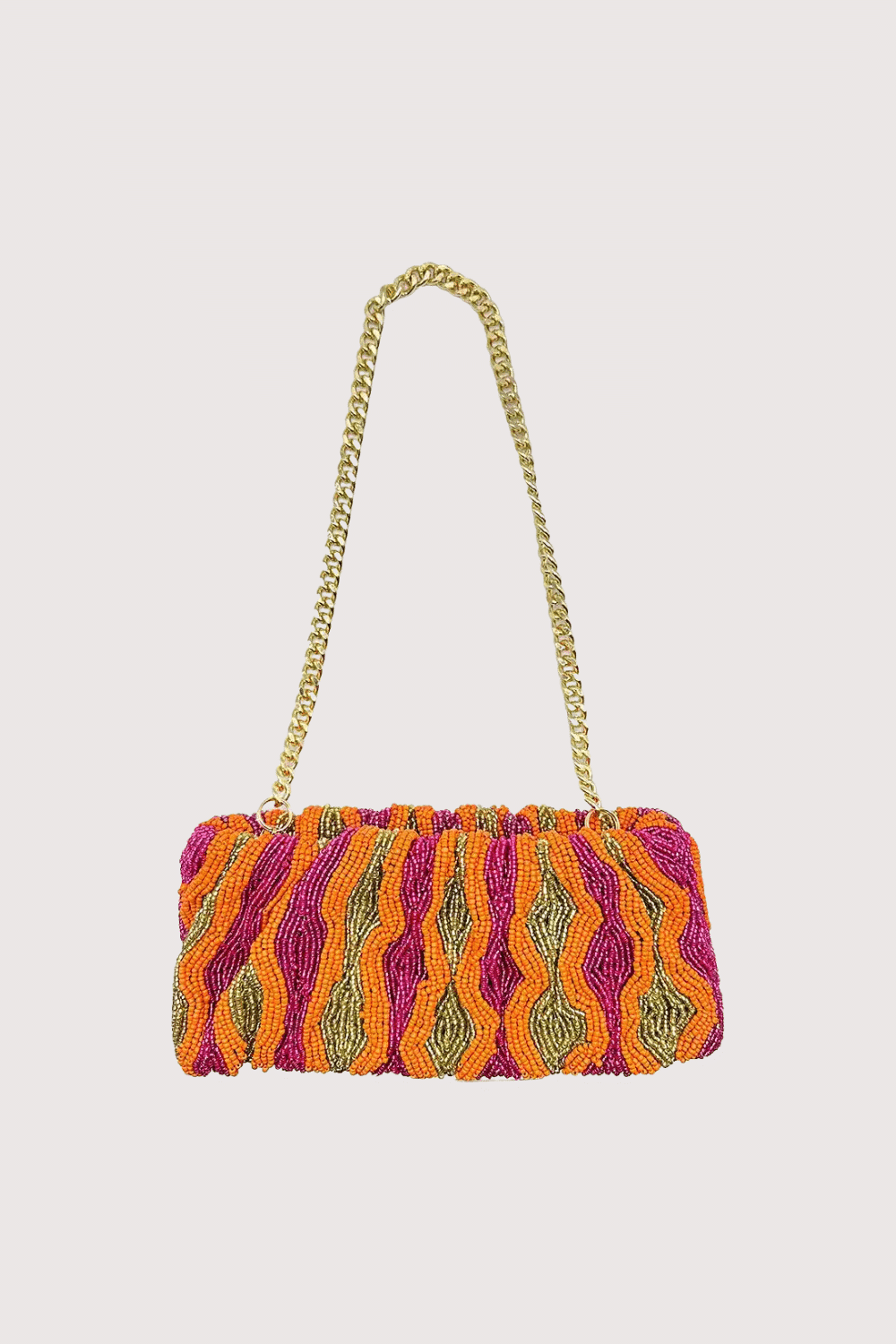 Orange , Fuchsia & Gold Ruched Shoulder Bag