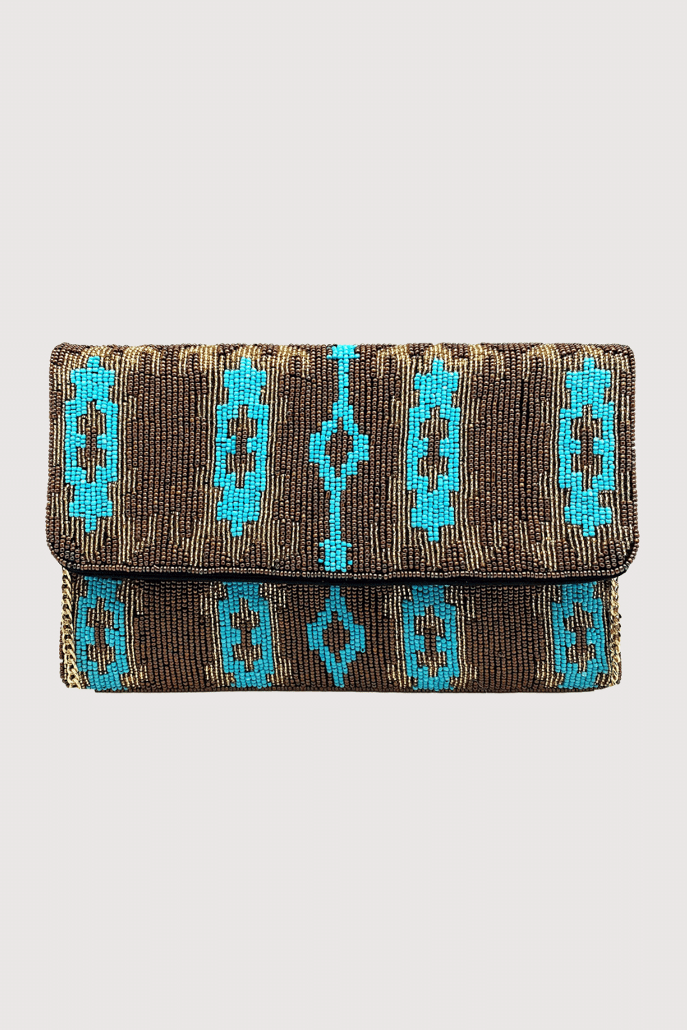Gold & Turquoise Ikat Beaded Clutch