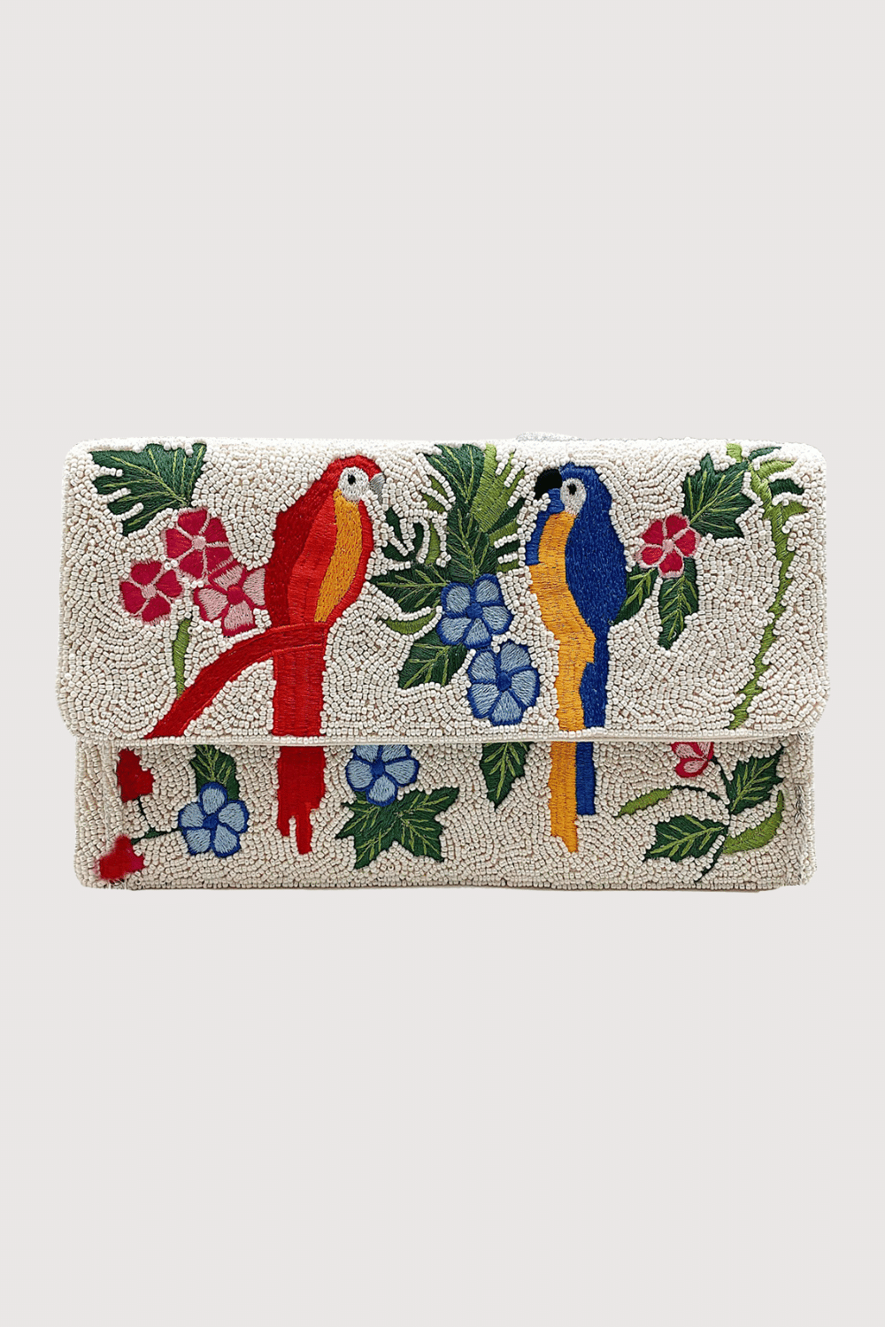 Embroidered Birds Beaded Clutch