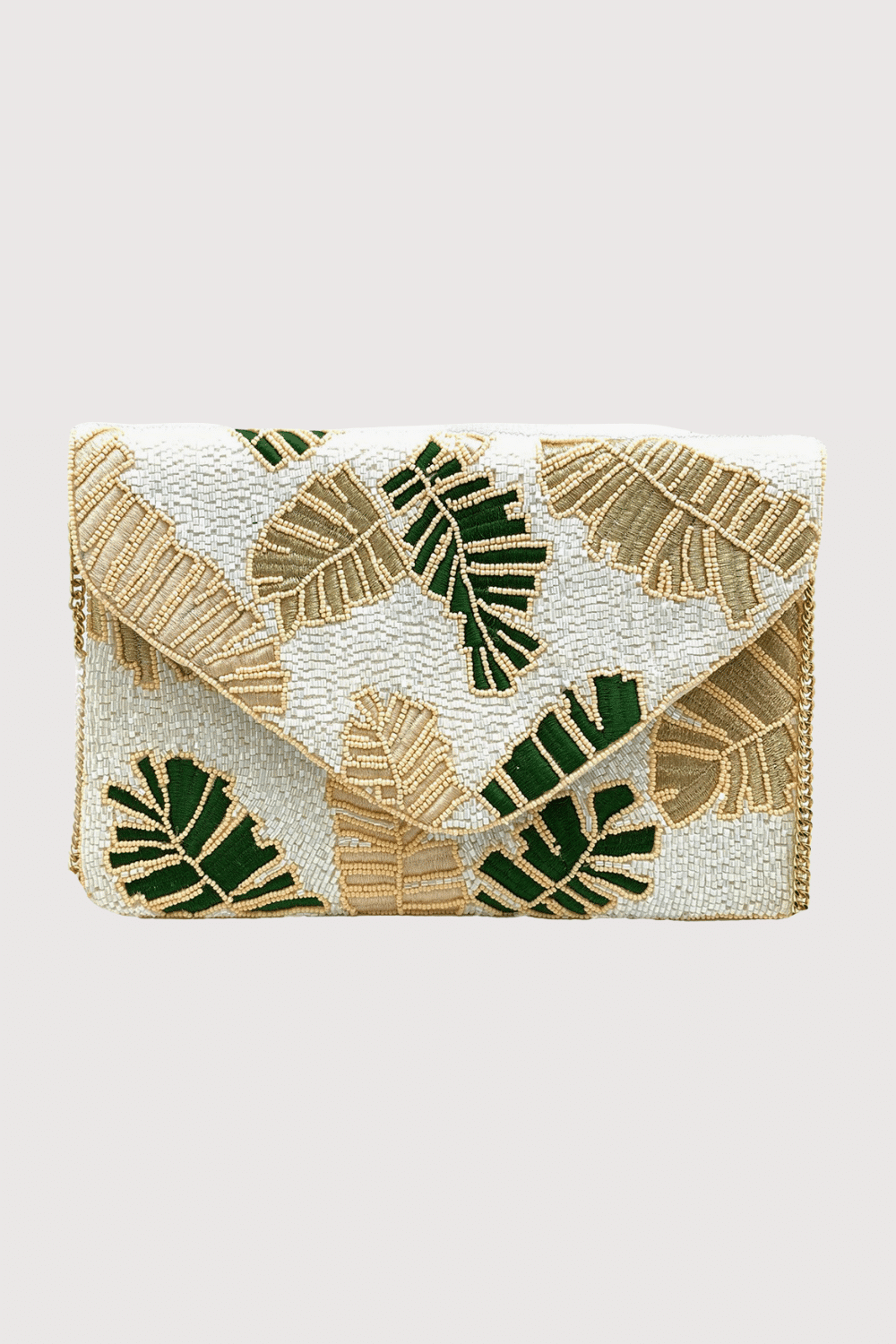 Green & Gold Leaf Beaded Clutch