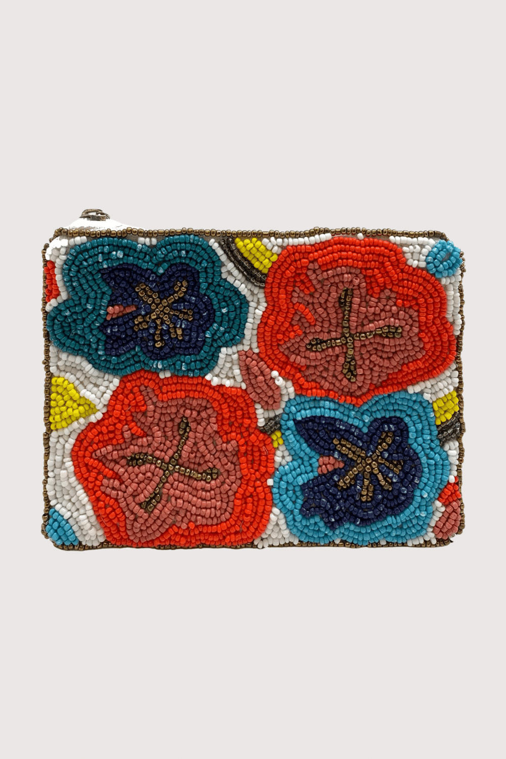 White Floral Double Sided Beaded Clutch