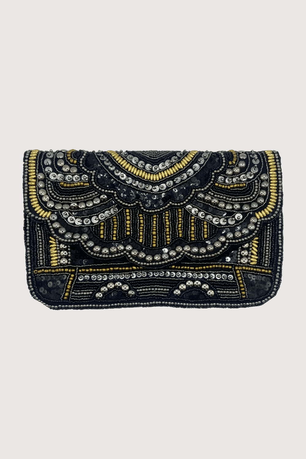 Black & Sequins Embellished Beaded Clutch
