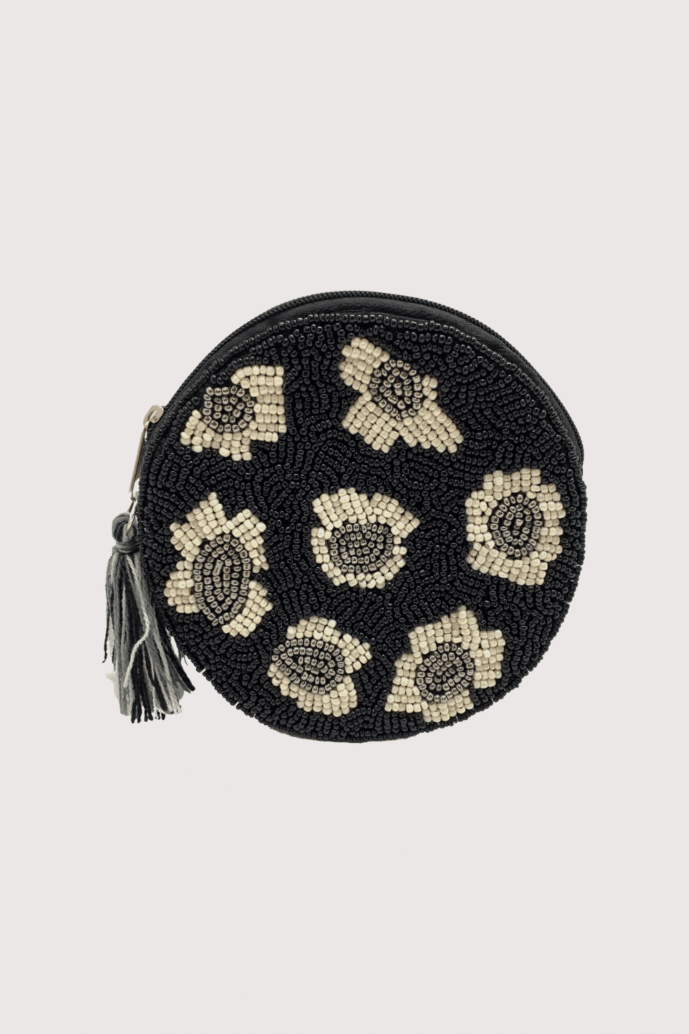 Round Leopard Print Beaded Pouch