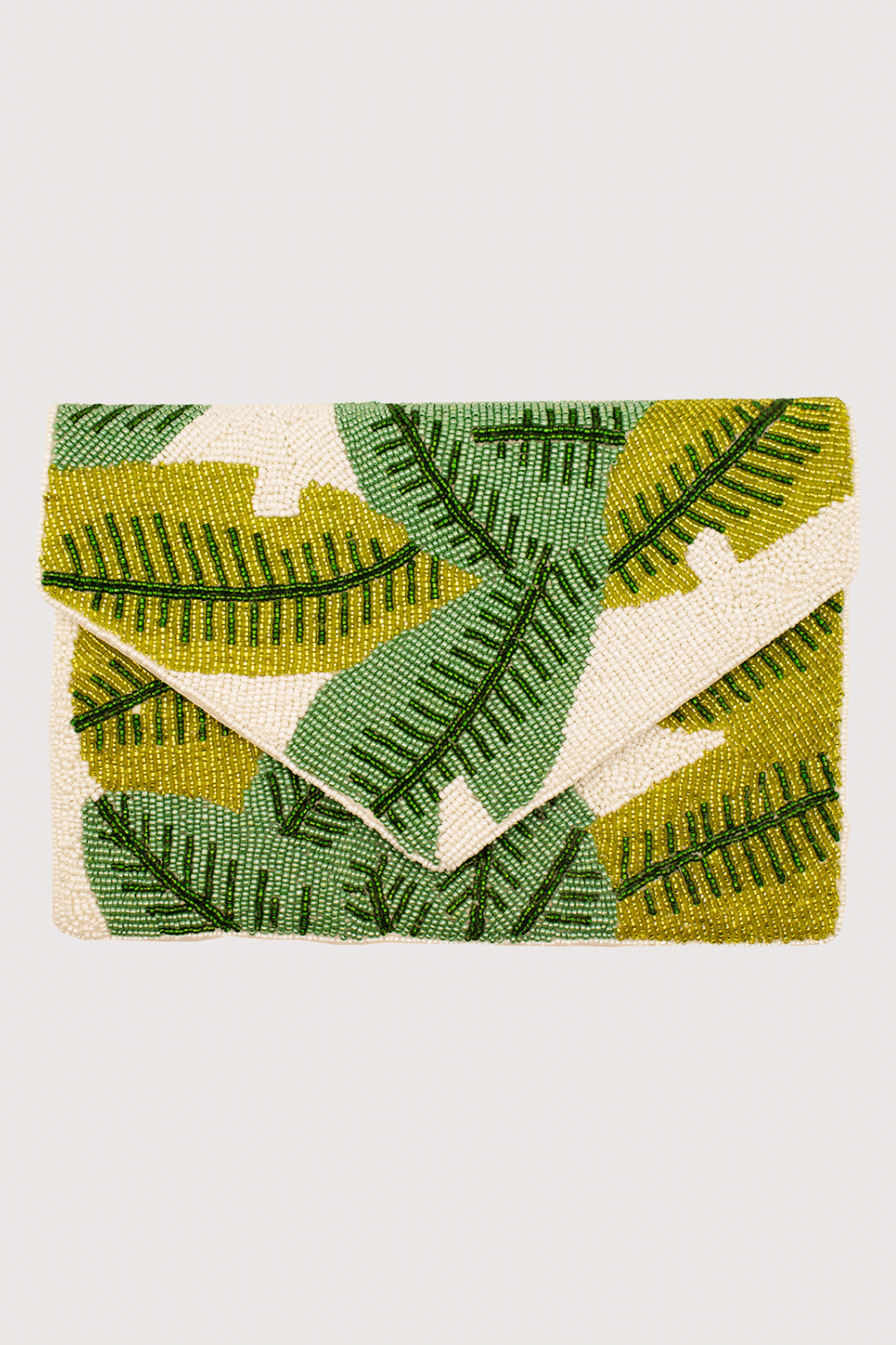Summer Palm Leaf Envelope Beaded Clutch