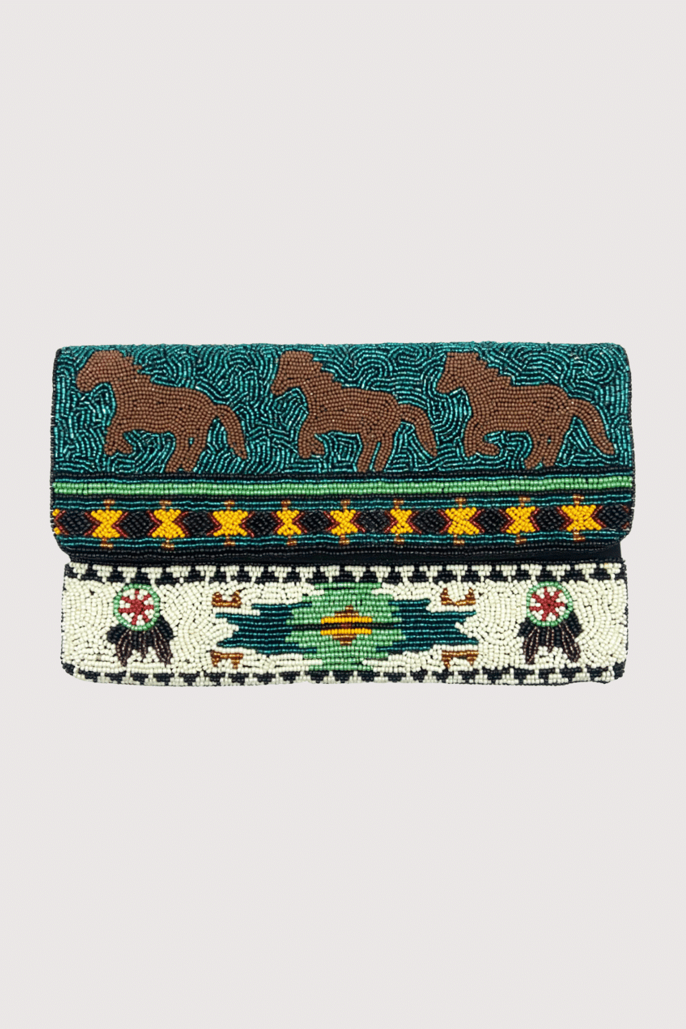 Boho Western Horses Beaded Clutch