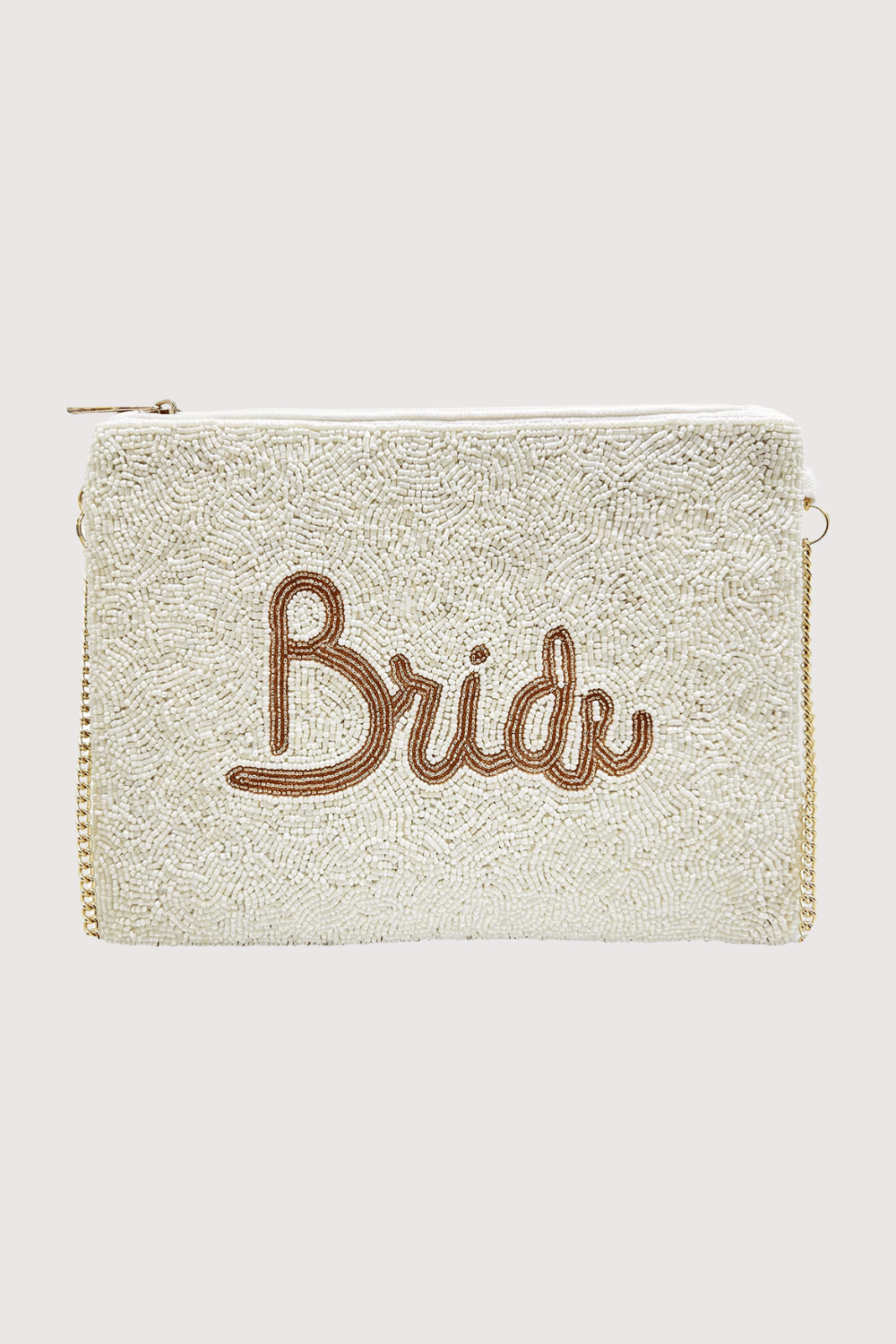 Gold Bride Zipper Top Beaded Clutch