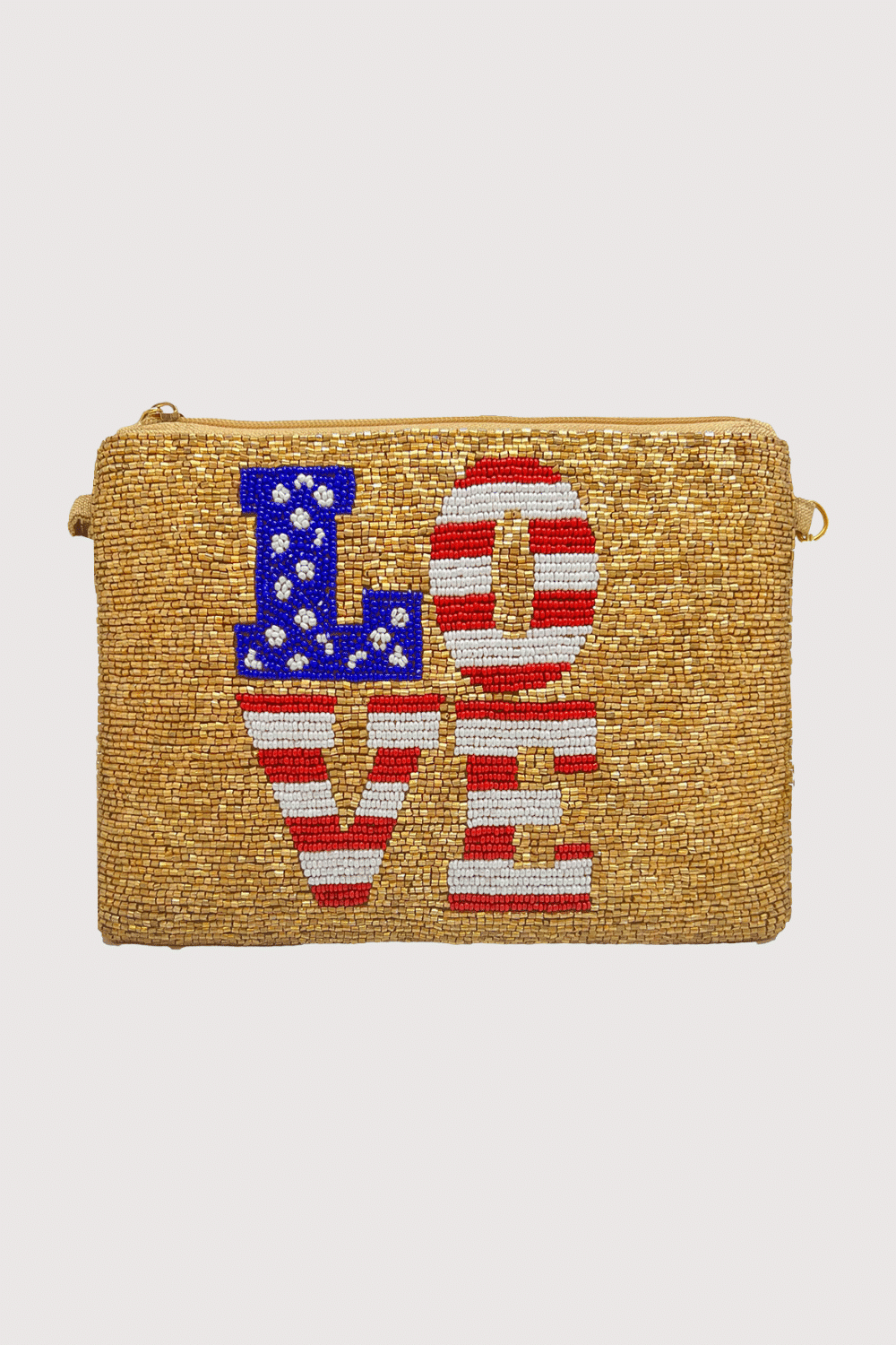 Love Gold American Flag Beaded Clutch