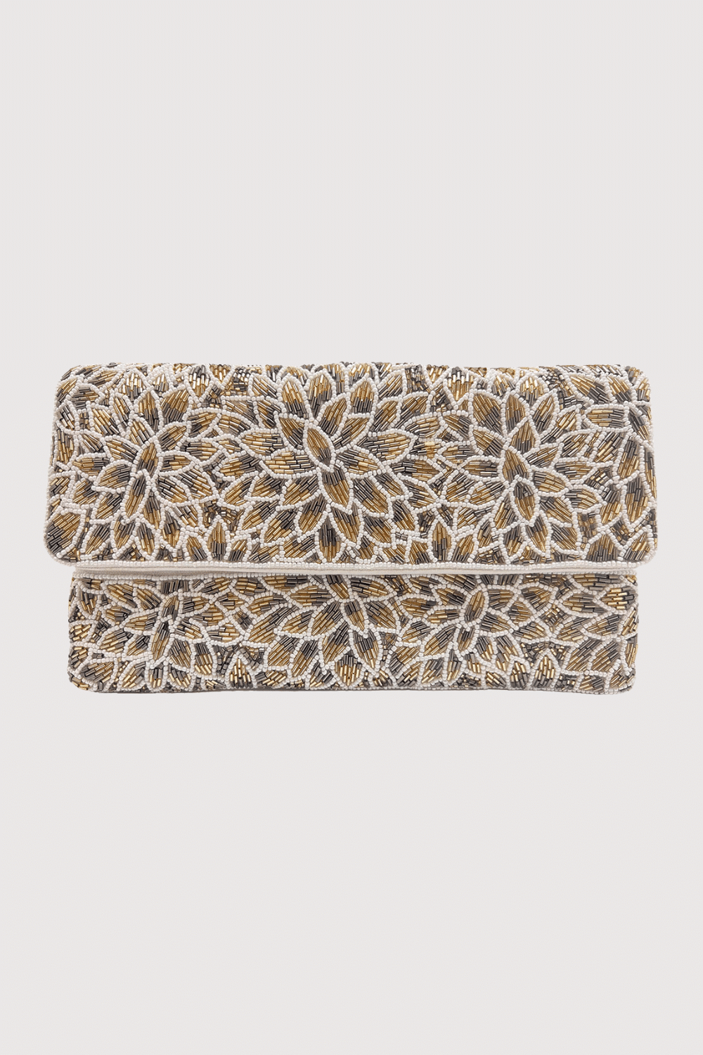 Silver & Gold Flowers Beaded Clutch