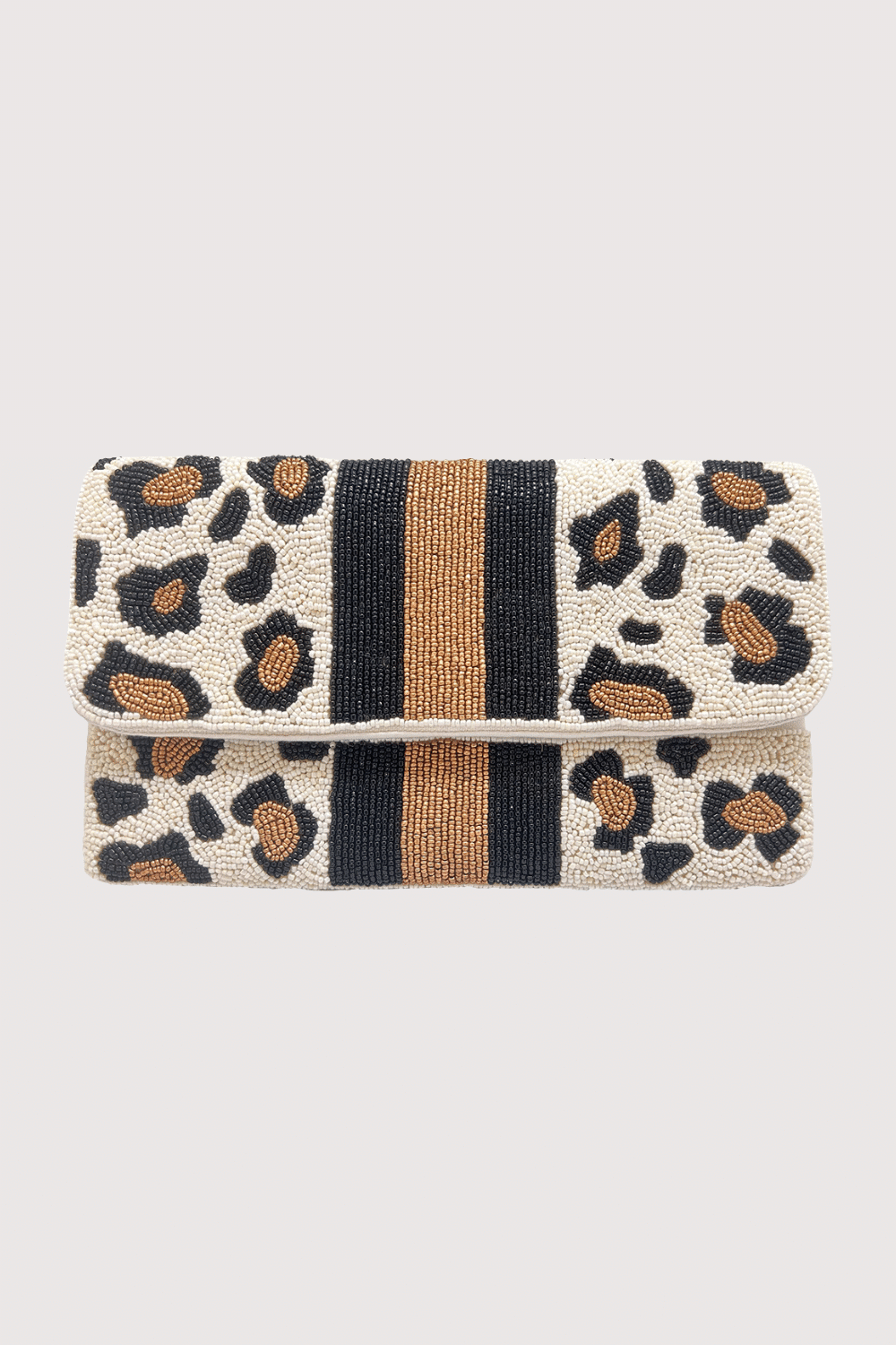 Black & Gold Stripe W/ Animal Print Beaded Clutch