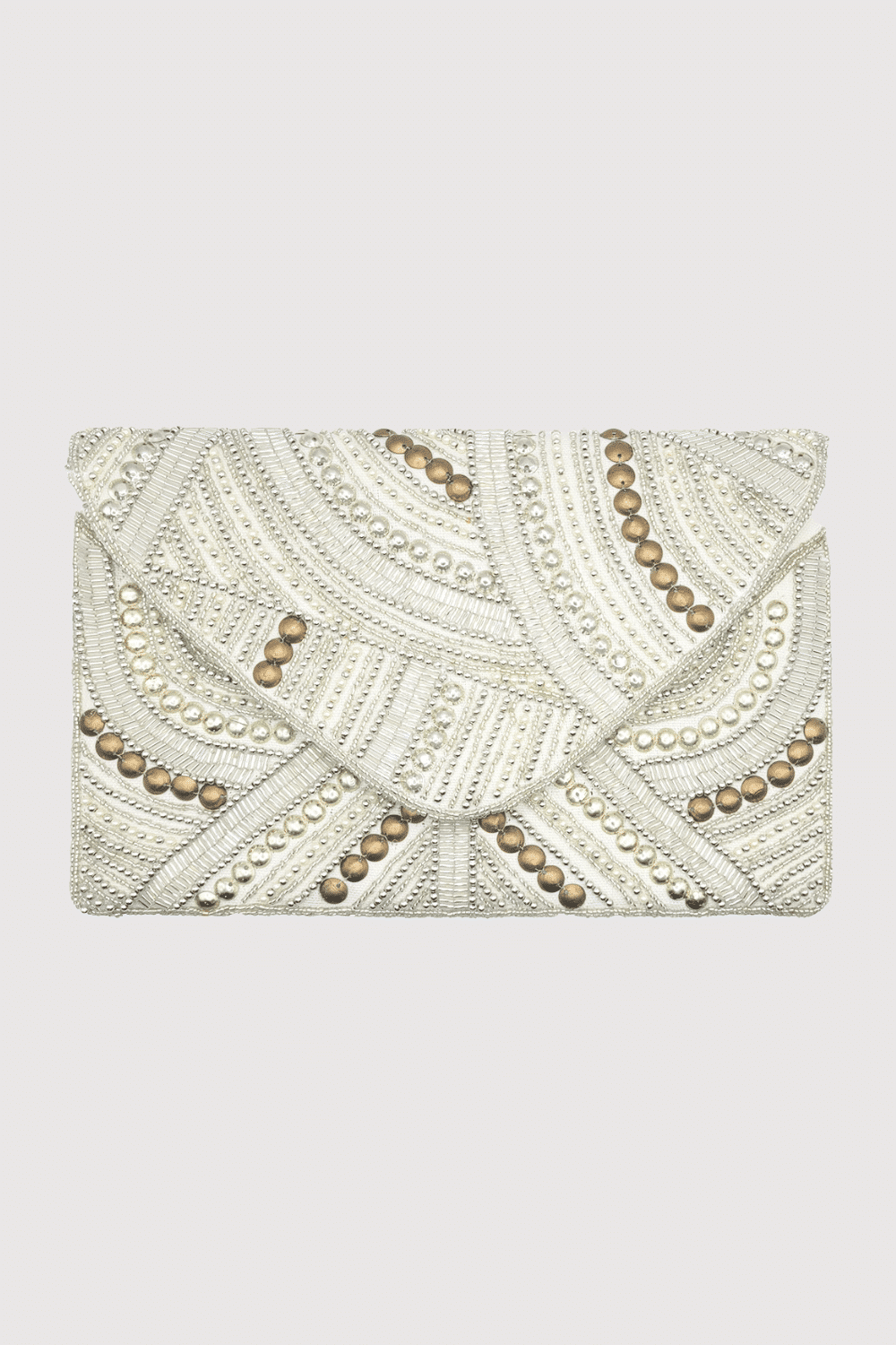 Cream Studded Beaded Clutch